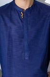 Navy Kurta With Wood Button