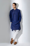 Navy Kurta With Wood Button