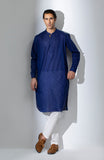 Navy Kurta With Wood Button