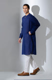 Navy Kurta With Wood Button